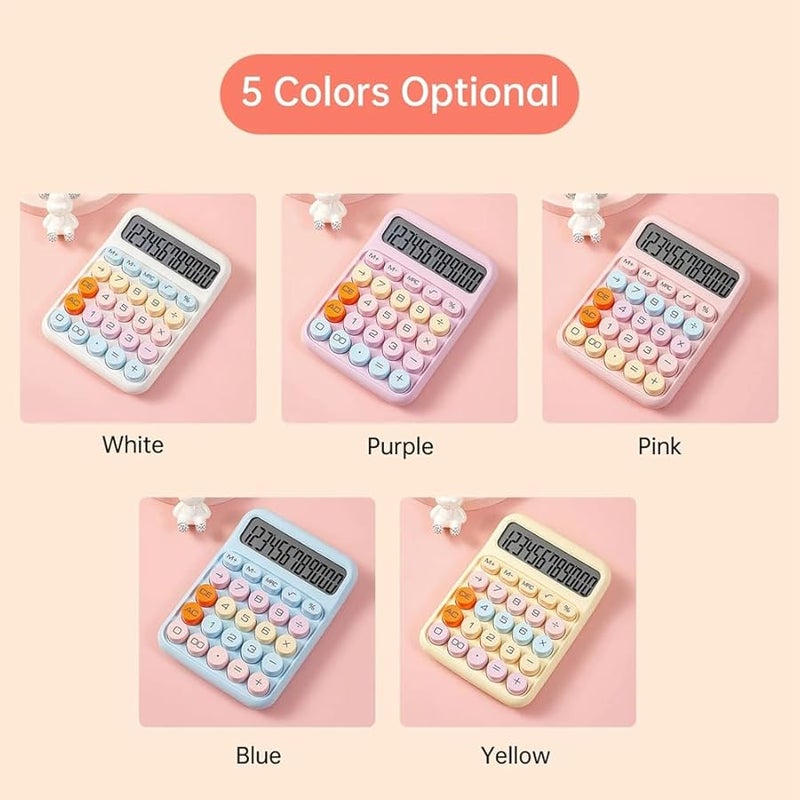 Mechanical Calculator Large LCD Display Big Round Button Cute Candy Color For Office School - Image 3
